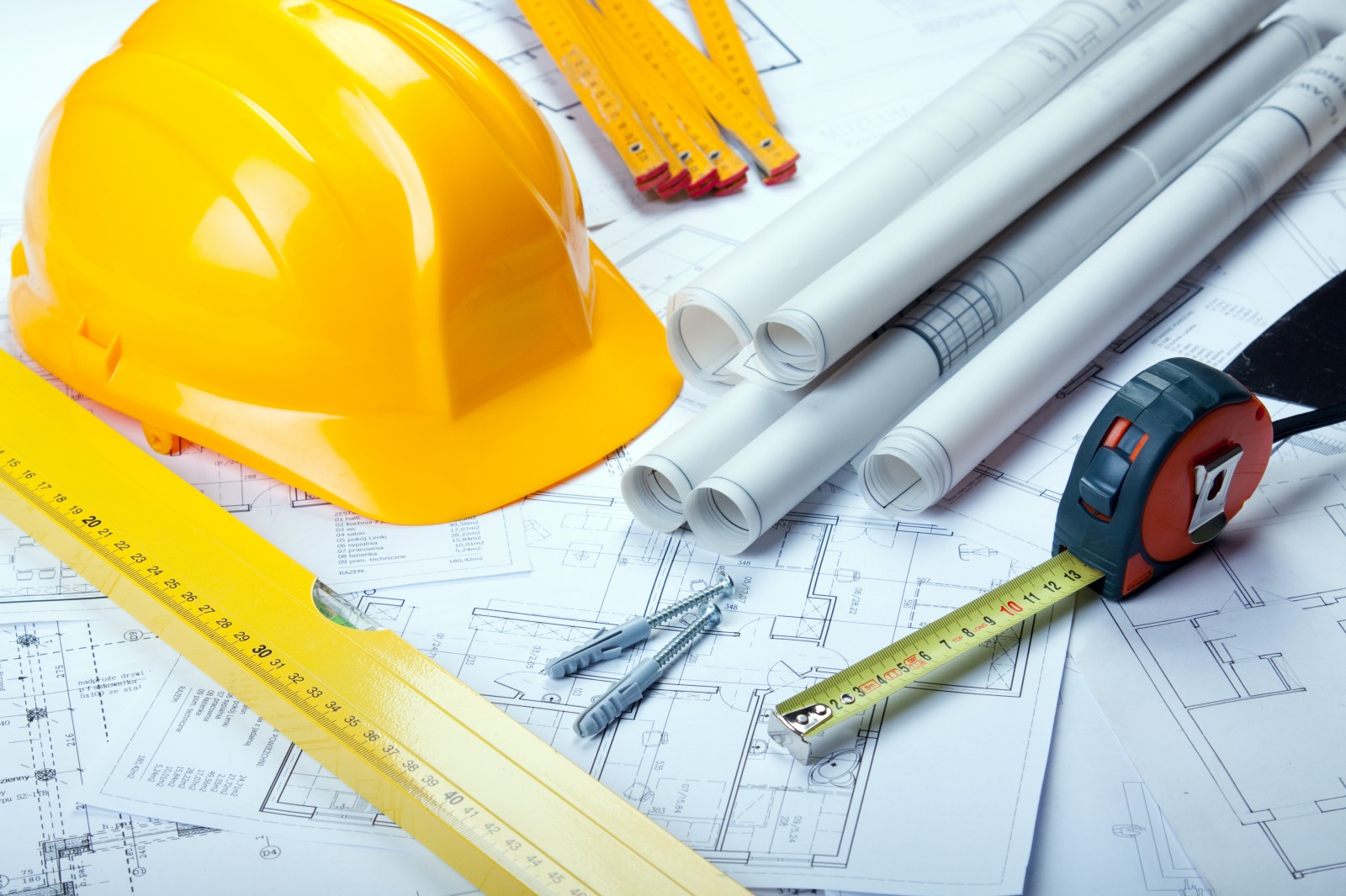Hard hat and tape measure