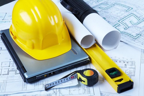 Hard hat and tape measure